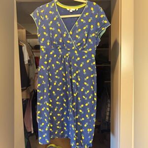 BODEN Blue and Yellow Lemon Print Dress, flattering fit
